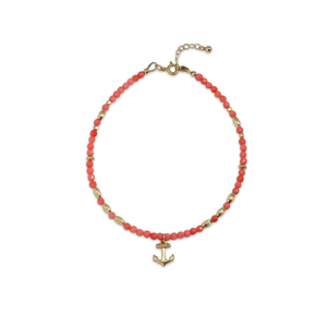 Coral Beaded Anchor Anklet