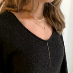 gold drop bar lariat necklace