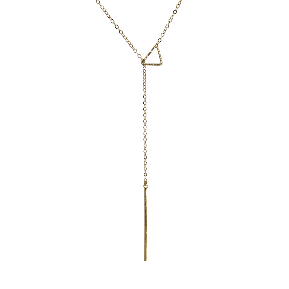 Gold filled long bar lariat necklace