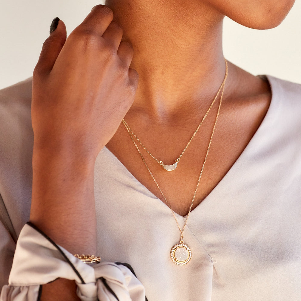 White Druzy Crystal Necklace