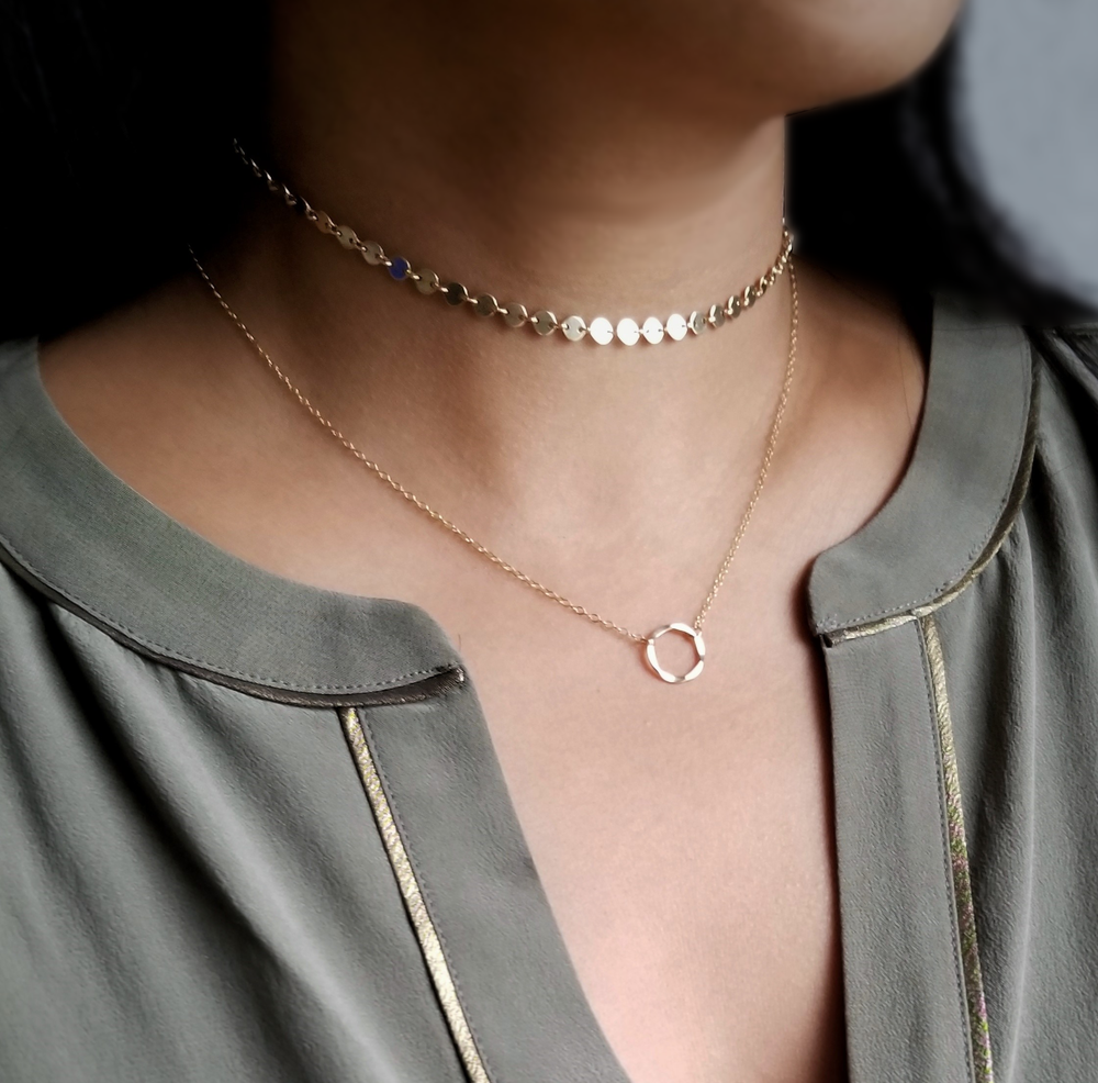 Circle layered gold choker and necklace